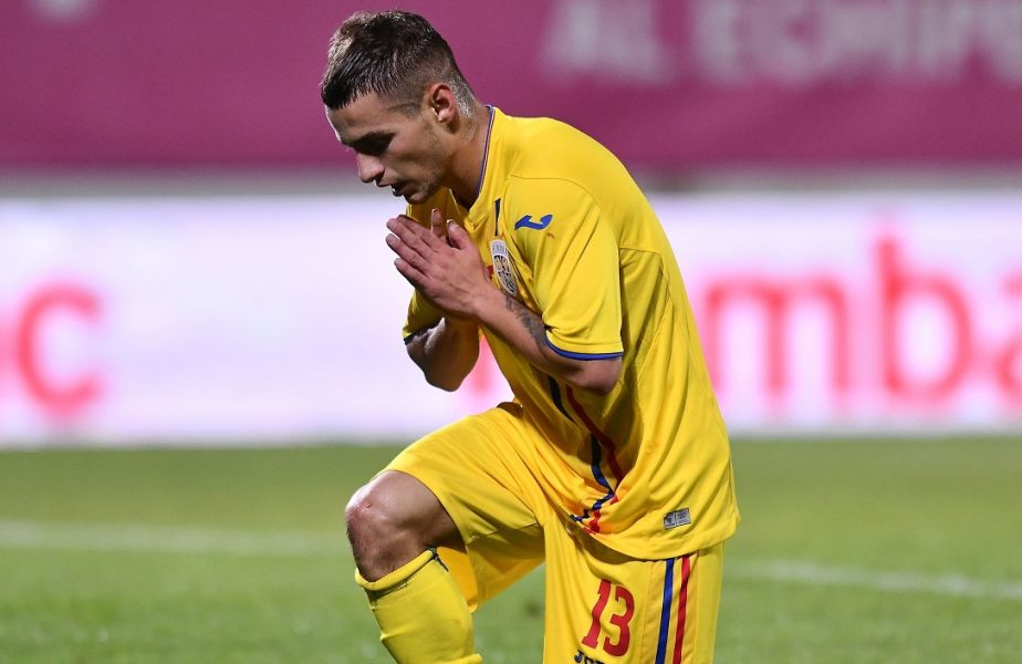 Ratarea anului în fotbal! Mățan a dat cu pumnul de pământ după ce nu a marcat, din fața porții, în România U21 – Danemarca U21