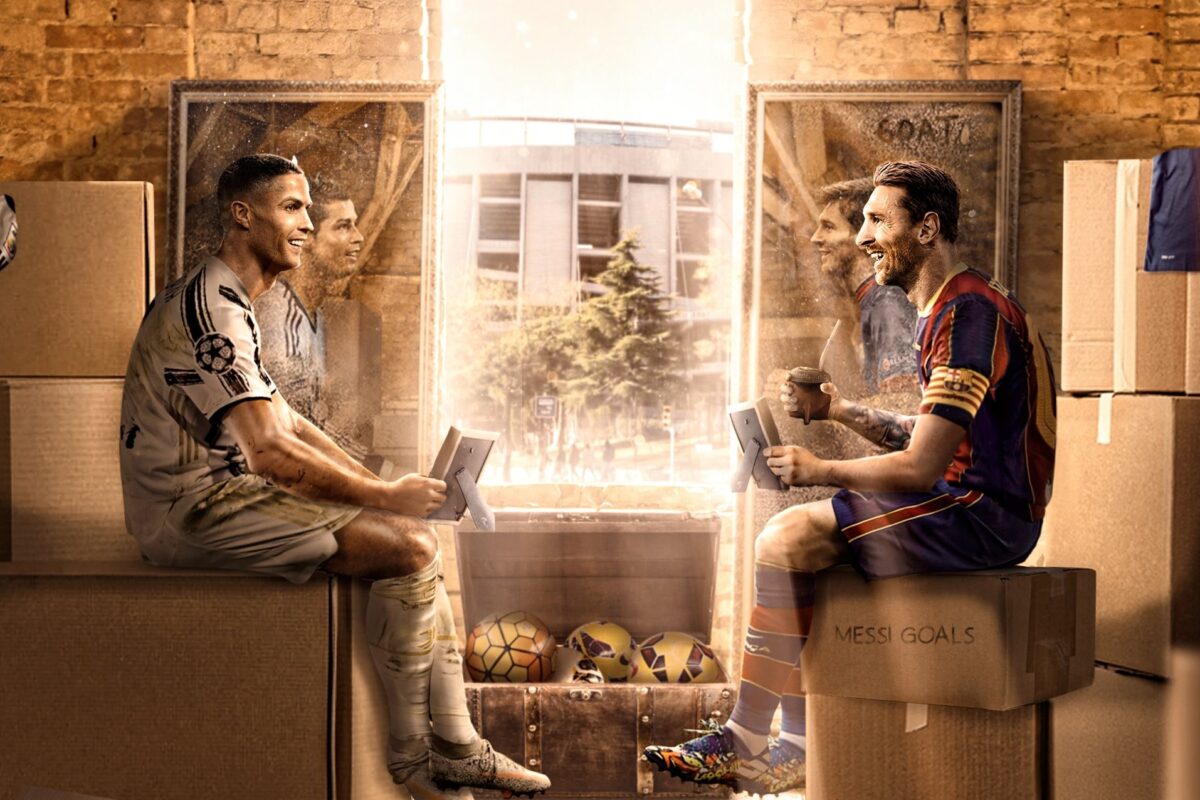 Ilustrație Lionel Messi contra Cristiano Ronaldo