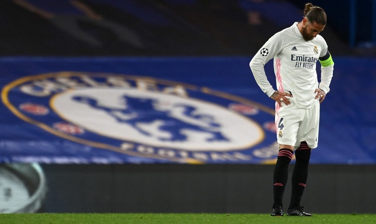 Sergio Ramos în tricoul lui Real Madrid, la un meci cu Chelsea