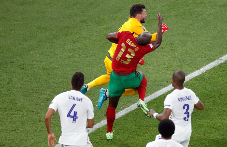 EURO 2020 | Imagini greu de privit în Portugalia – Franţa. Danilo a fost lovit cu pumnul în cap de Hugo Lloris. Benzema, primul gol marcat de la revenire după un penalty controversat