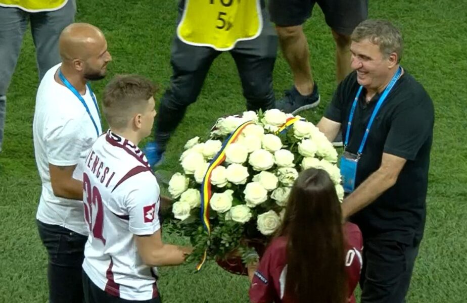 Gică Hagi, momente emoţionante pe Arena Naţională! Rapid l-a primit cu flori şi cadouri. Cum le-a mulţumit fanilor giuleşteni