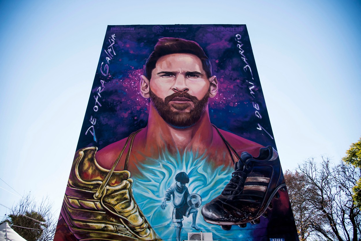 Lionel Messi, pictură pe un bloc din Rosario