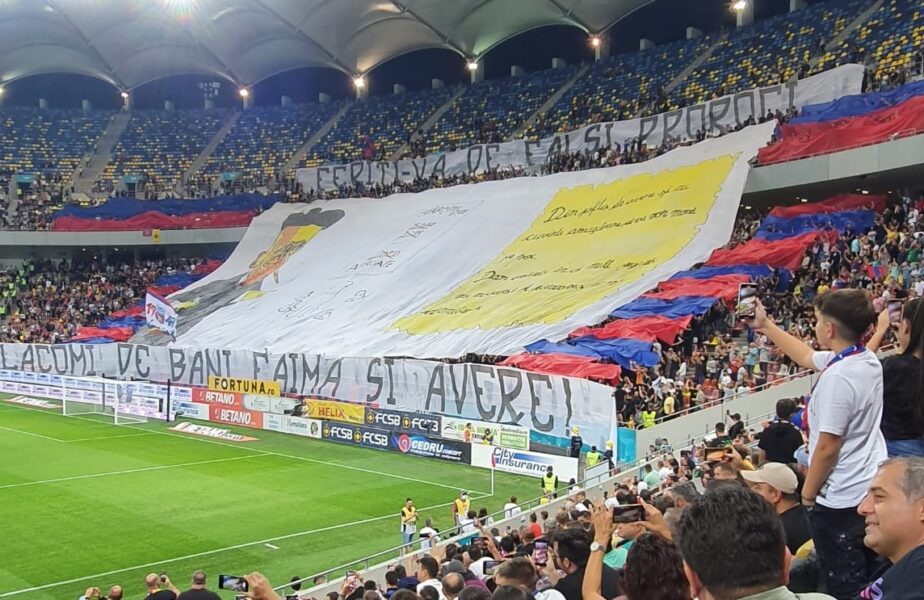 FCSB – Dinamo | Atmosferă superbă la Derby de România! Ultraşii FCSB-ului, săgeţi către rivali. Ce coregrafie au afişat pe Arena Naţională