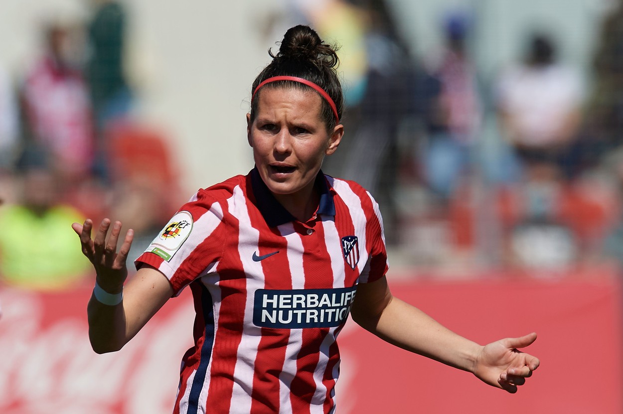 Merel Van Dongen of Atletico reacts during the Primera Iberdrola match between Club Atletico de Madrid Femenino and Real Madrid Femenino at at Wanda Sport Centre on March 14, 2021 in Madrid, Spain.
Atletico de Madrid v Real Madrid - Primera Iberdrola, Spain - 14 Mar 2021,Image: 597619999, License: Rights-managed, Restrictions: Editorial Use Only, Model Release: no, Credit line: Profimedia