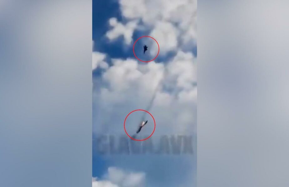 Momentul în care un MiG ucrainean doboară cu o rachetă un avion de vânătoare al Rusiei