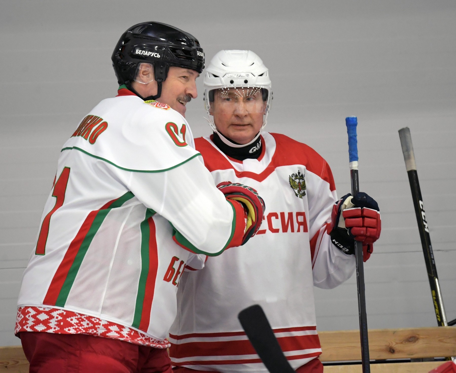 Working trip of Russian President Vladimir Putin to St. Petersburg. A friendly ice hockey match between Russian President Vladimir Putin and Belarusian President Alexander Lukashenko at the ice palace of the Manezh children's and youth sports school in Strelna. Russian President Vladimir Putin (right) and Belarusian President Alexander Lukashenko (left) during a match.
29.12.2021 Russia, St. Petersburg,Image: 649751978, License: Rights-managed, Restrictions: *** World Rights Except Russian Federation, Switzerland and Liechtenstein ***, Model Release: no, Credit line: Profimedia