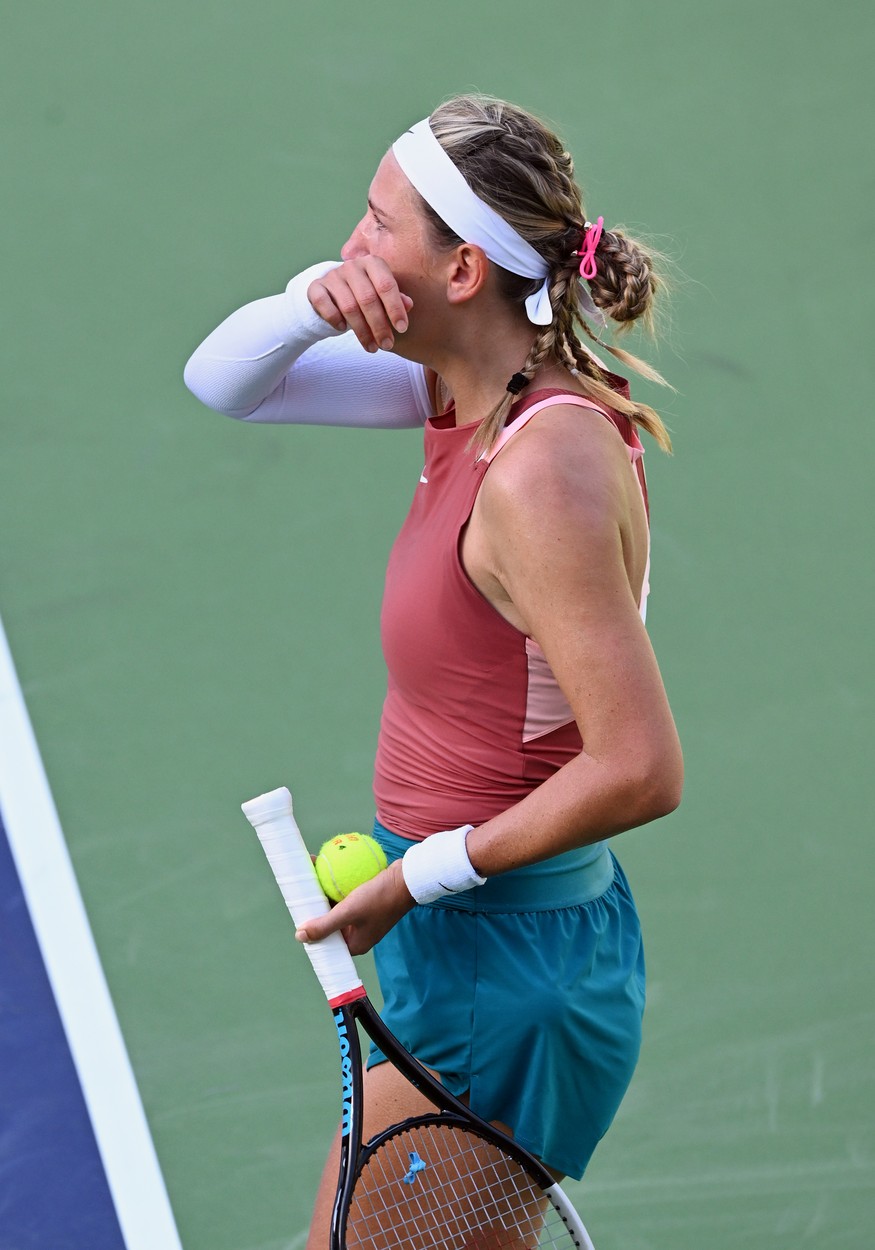 INDIAN WELLS, CA - MARCH 14: Victoria Azarenka of Russia crying on stadium one court during a tennis match against Elena Rybakina of Kazakhstan during a tennis match at the BNP Paribas Open played on March 14, 2022 at the Indian Wells Tennis Garden in Indian Wells, CA.,Image: 670880081, License: Rights-managed, Restrictions: FOR EDITORIAL USE ONLY. Icon Sportswire (A Division of XML Team Solutions) reserves the right to pursue unauthorized users of this image. If you violate our intellectual property you may be liable for: actual damages, loss of income, and profits you derive from the use of this image, and, where appropriate, the costs of collection and/or statutory damages up to $150,000 (USD)., Model Release: no, Credit line: Profimedia