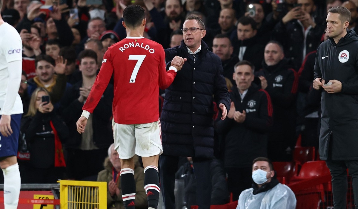 Ralf Rangnick și Cristiano Ronaldo, în Manchester United - Tottenham 3-2