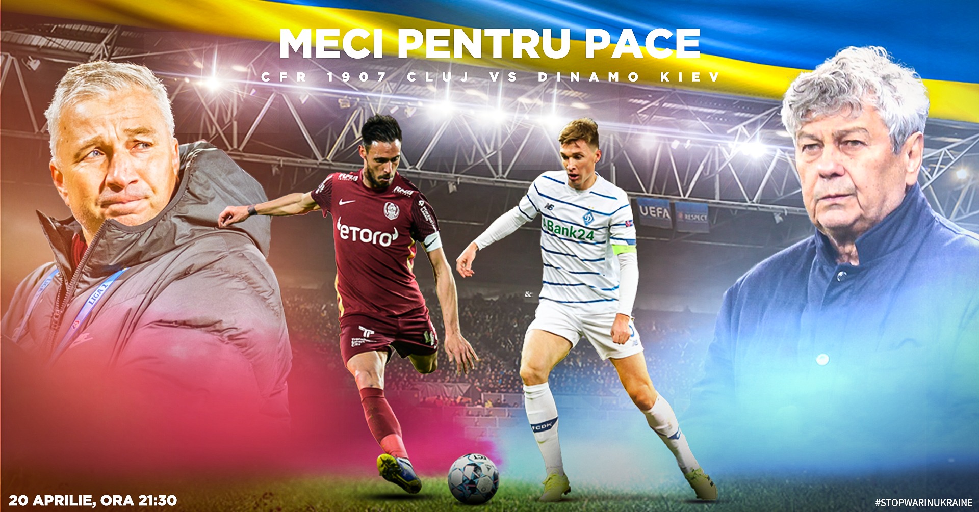 CFR Cluj – Dinamo Kiev 0-0 | Echipele lui Dan Petrescu şi Mircea Lucescu au dat-o la pace în meciul caritabil pentru refugiaţii din Ucraina