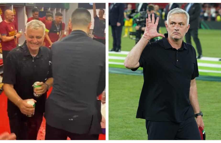 Cântec pentru Jose Mourinho! Nebunie în vestiarul lui AS Roma după câştigarea Conference League. Cum l-au felicitat jucătorii pe „The Special One”