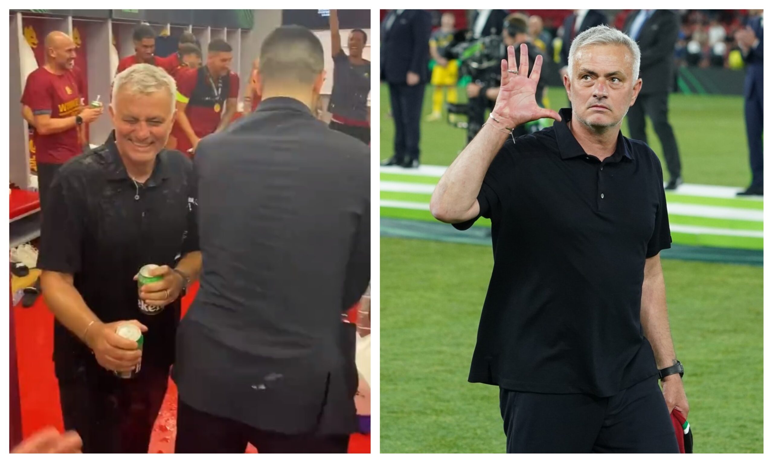 Cântec pentru Jose Mourinho! Nebunie în vestiarul lui AS Roma după câştigarea Conference League. Cum l-au felicitat jucătorii pe „The Special One