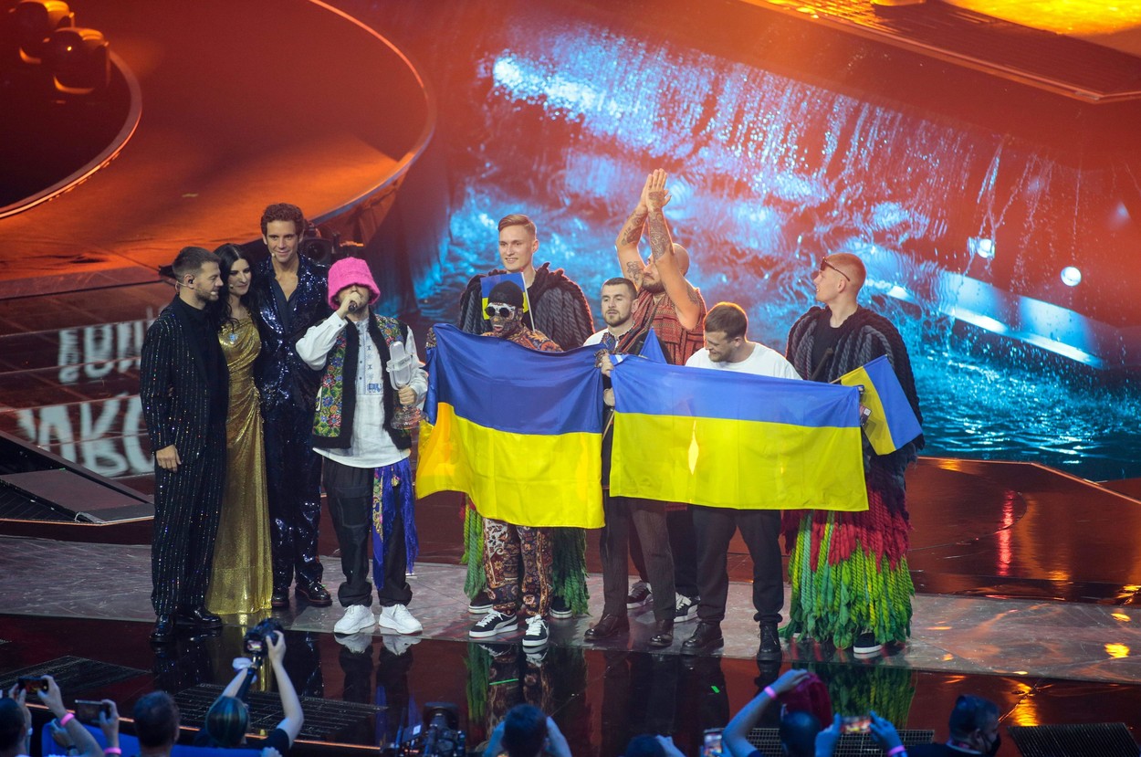 Kalush Orchestra (Stefania) Ukraine during the Eurovision Song Contest Grand Final at Pala Olimpico
Eurovision 2022, Final, Turin, Italy - 14 May 2022,Image: 691545582, License: Rights-managed, Restrictions: , Model Release: no, Credit line: Profimedia