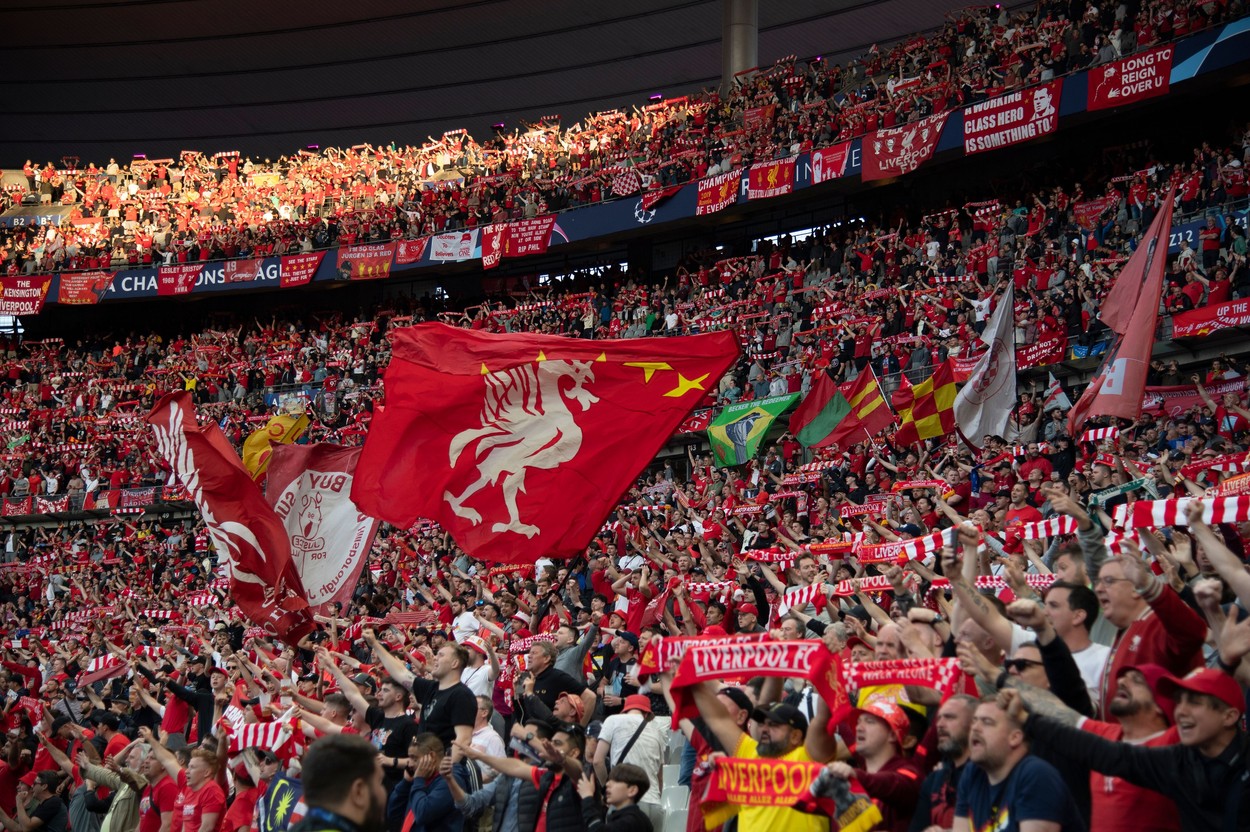 Fans Liverpool during the UEFA Champions League final match between Liverpool FC and Real Madrid at Stade de France on May 28, 2022 in Paris, France.
Liverpool FC v Real Madrid - UEFA Champions League Final 2021/22, Paris, France - 28 May 2022,Image: 695296941, License: Rights-managed, Restrictions: RESTRICTED TO EDITORIAL USE, Model Release: no, Credit line: Profimedia