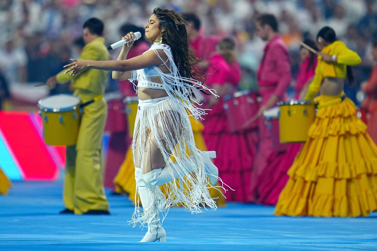 Cuban-American singer Camila Cabello performs at the opening ceremony before the start of the 2022 UEFA Champions League Final.
Liverpool v Real Madrid, UEFA Champions League Final, Football, Stade de France, Saint-Denis Paris, France - 28 May 2022,Image: 695300714, License: Rights-managed, Restrictions: Editorial use only, Model Release: no, Credit line: Profimedia