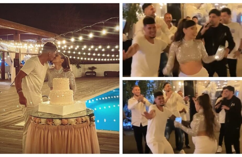 Imaginile momentului de la nunta lui Florinel Coman şi Ioana Timofeciuc. „Mbappe de România” a încins ringul pe manele lângă „Pantera”!