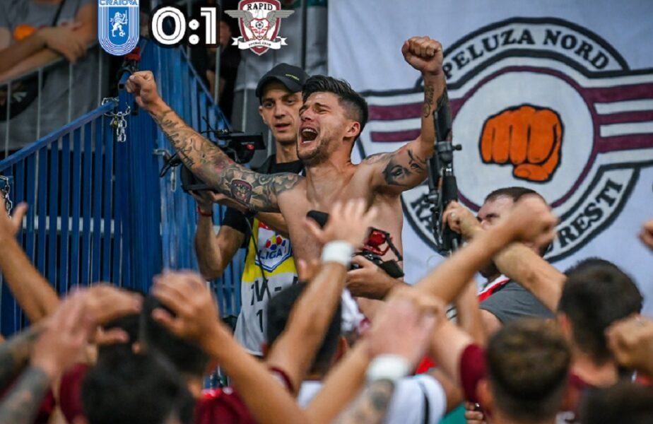 Bucurie de nedescris a jucătorilor lui Adi Mutu, în Bănie, după Universitatea Craiova – Rapid 0-1. Nebunie şi în tribuna oficială!