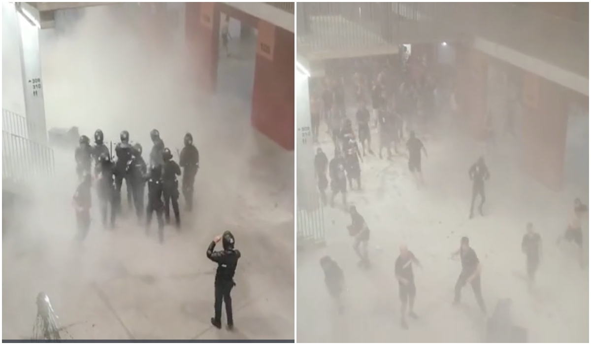 Bătaie ca-n filme pe Arena Națională. Momentul în care jandarmii au fost ‘încolțiți’ de ultrașii CSA Steaua. Imagini șocante