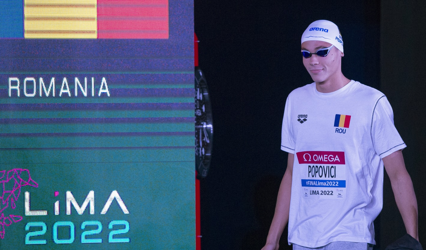 David Popovici, înainte de proba de 200 de metri liber de la Lima