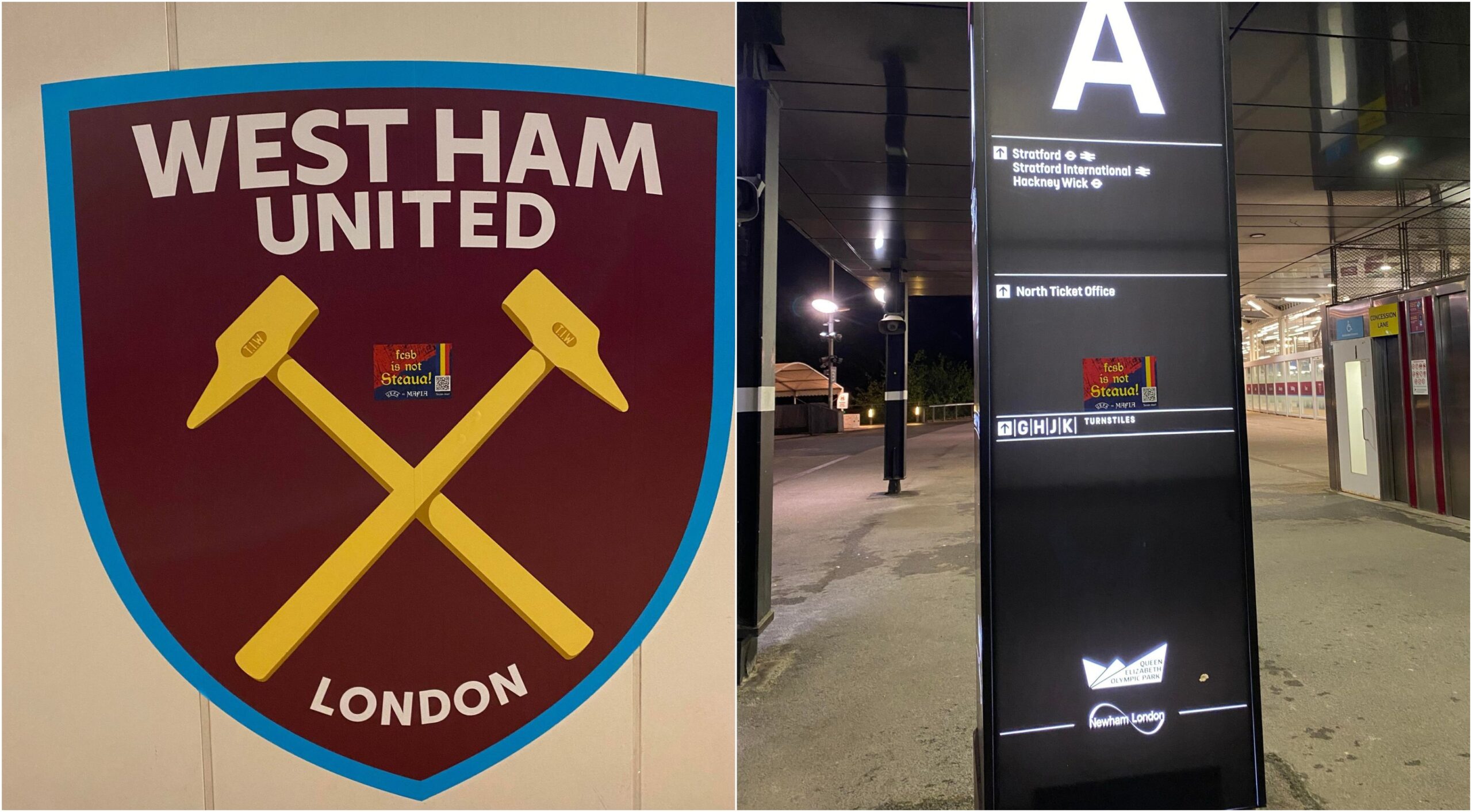 Mesajul „FCSB nu e Steaua”, lipit peste tot la stadionul lui West Ham! Ce s-a întâmplat azi-noapte, la arena din Londra