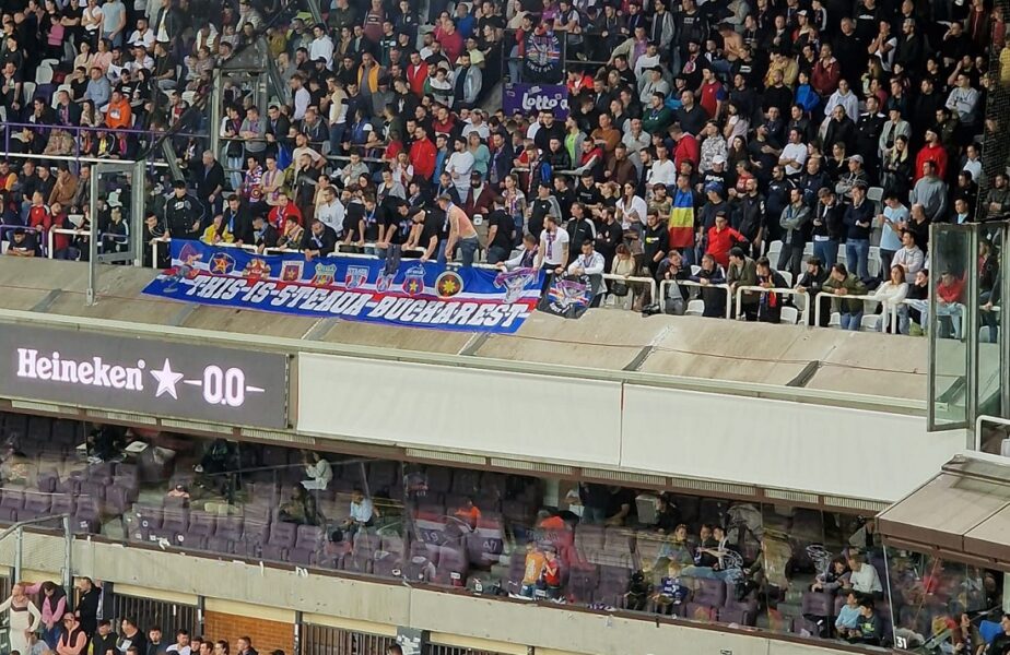 Ce banner au afişat fanii FCSB-ului, la meciul cu Anderlecht. Suporterii îi vor înfuria pe rivalii de la CSA Steaua