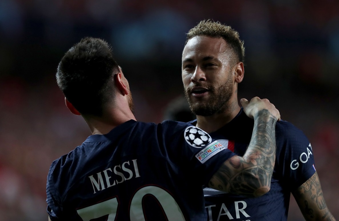 Lionel Messi şi Neymar, după golul argentinianului din Benfica - PSG
