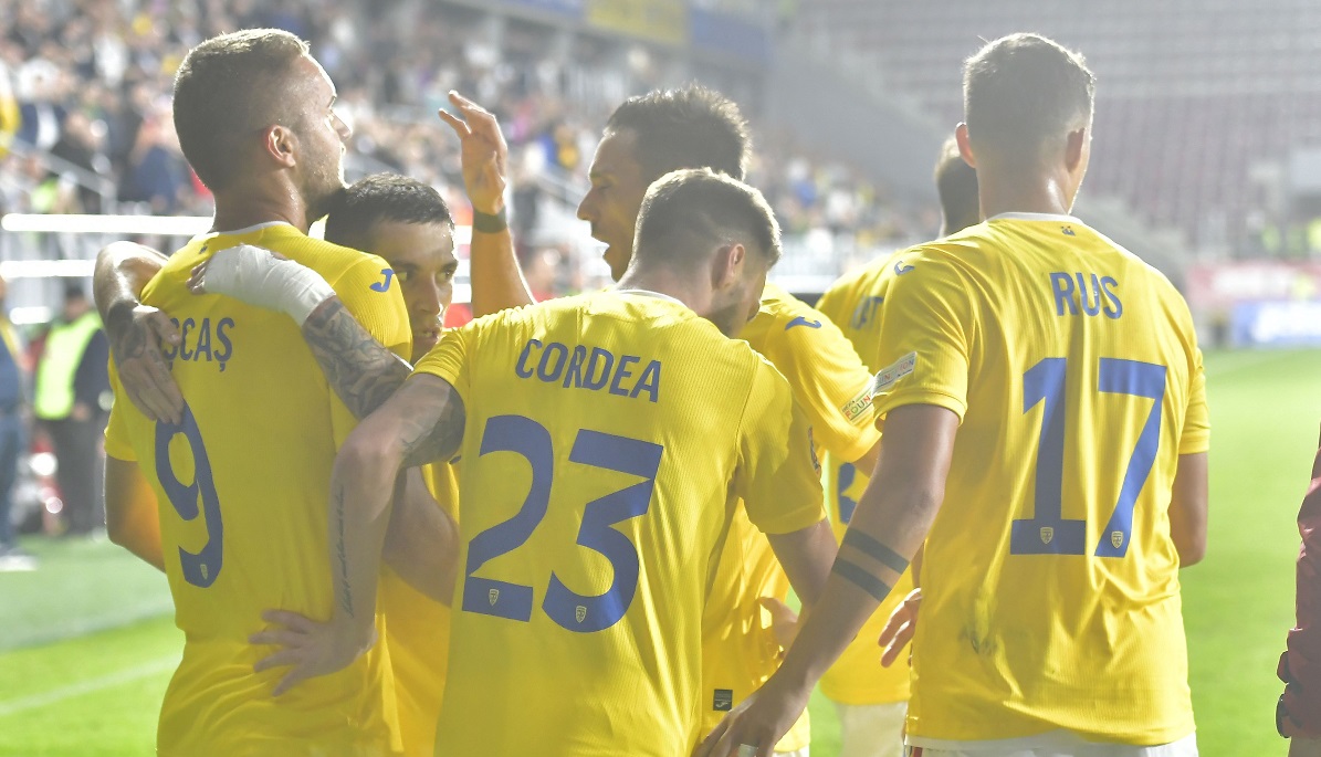 Jucătorii naționalei României, în timpul unui meci
