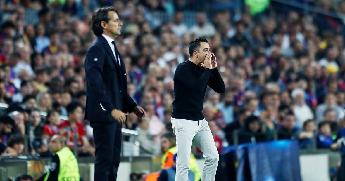 Simone Inzaghi și Xavi, în timpul meciului Barcelona - Inter 3-3