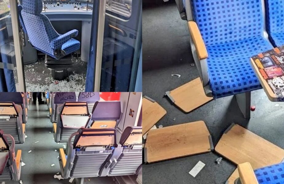 Imagini din trenurile distruse de fani