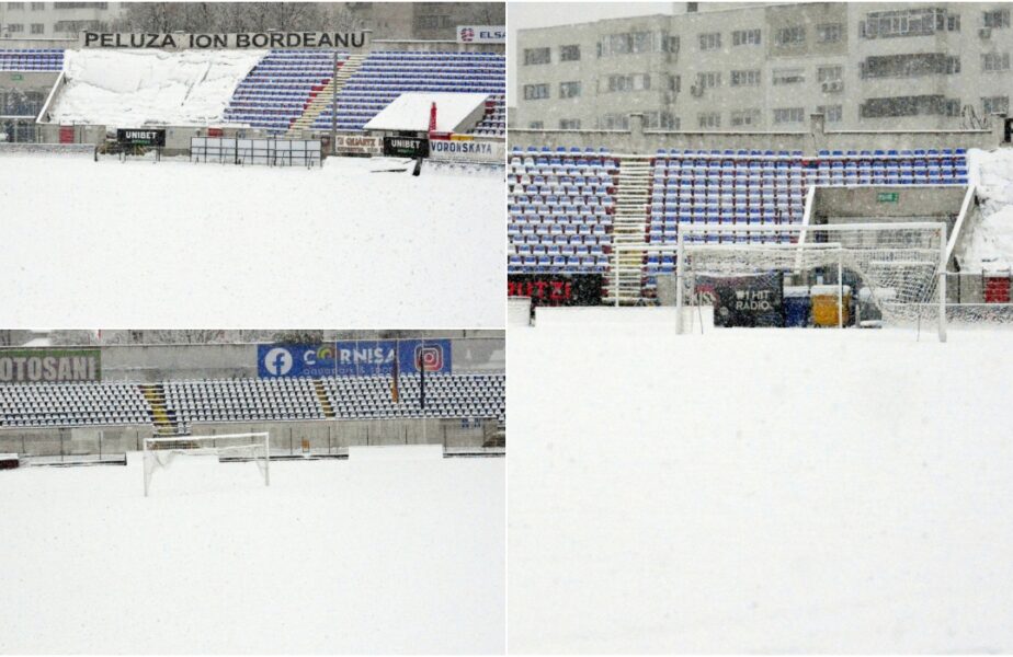Stadionul din Botoşani, sub zăpadă! Probleme pentru jucători înaintea meciului cu FCSB: „Terenurile sunt impracticabile”