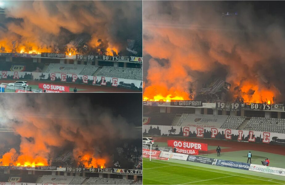 Fanii lui U Cluj au „incendiat” stadionul! Imagini fabuloase din peluza „Șepcilor Roșii”