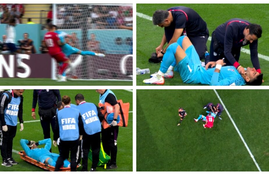 CM 2022 | Ghinion teribil pentru portarul Iranului! A fost scos cu targa de pe teren, după ce a fost umplut de sânge în urma unei ciocniri cu un coechipier