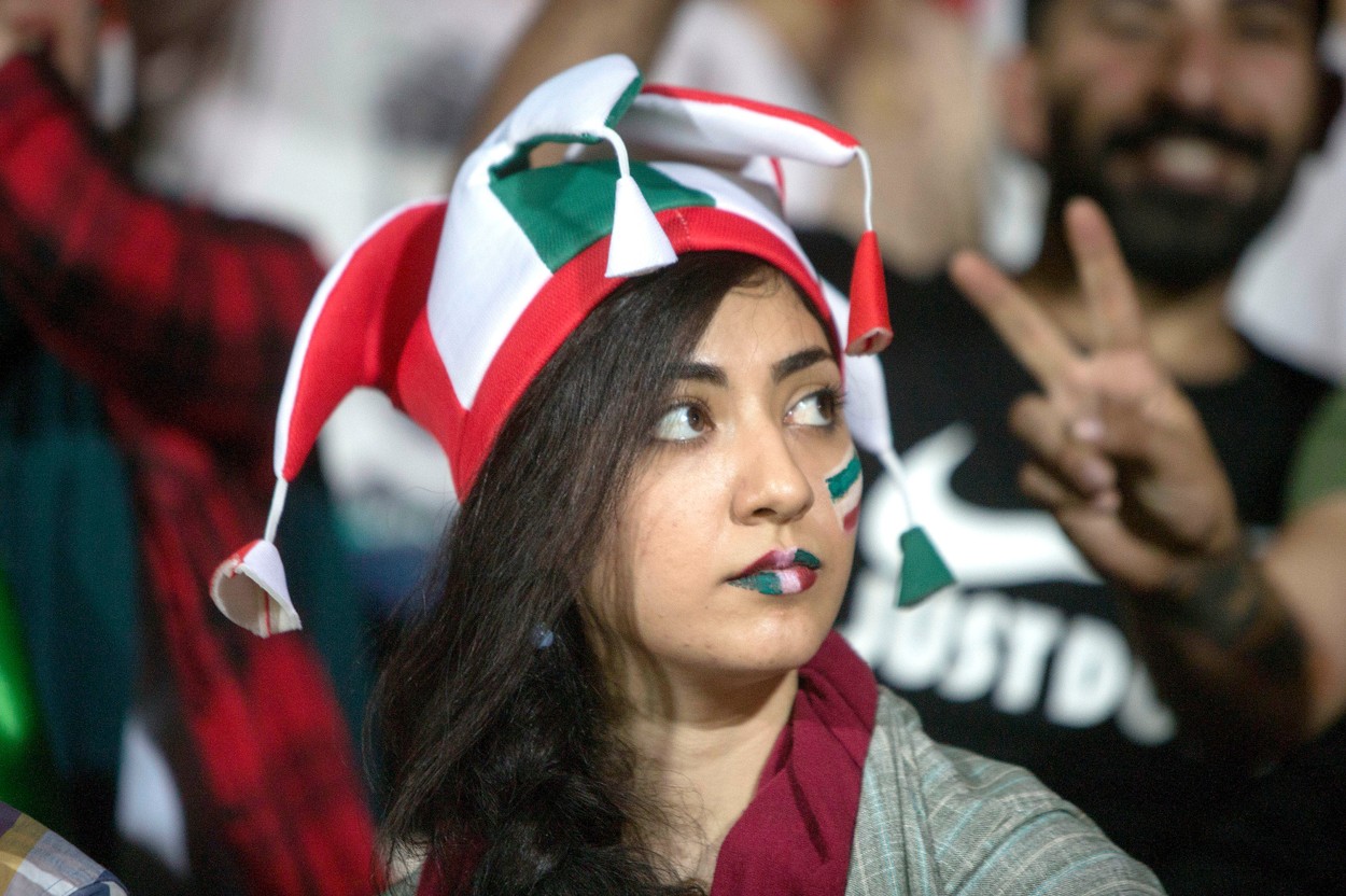 (180627) -- TEHRAN, June 27, 2018  -- An Iranian women watches the 2018 FIFA World Cup football group B match between Iran and Portugal on a giant screen at Azadi Stadium in Tehran, Iran, June 26, 2018.,Image: 376248105, License: Rights-managed, Restrictions: WORLDWIDE RIGHTS AVAILABLE EXCLUDING CHINA, HONG KONG ONLY. End users shall not licence, sell, transmit, or otherwise distribute any photographs represented by eyevine, to any third party. Contact eyevine for more information: Tel: +44 (0) 20 8709 8709 Ema, Model Release: no