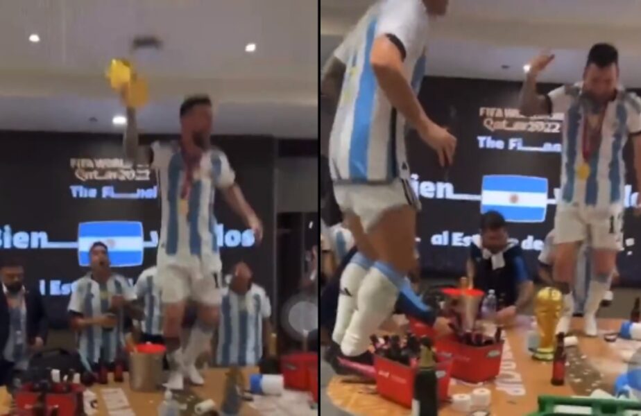 Lionel Messi s-a dezlănţuit în vestiar, după ce a devenit campion mondial cu Argentina. Dans nebun pe masă