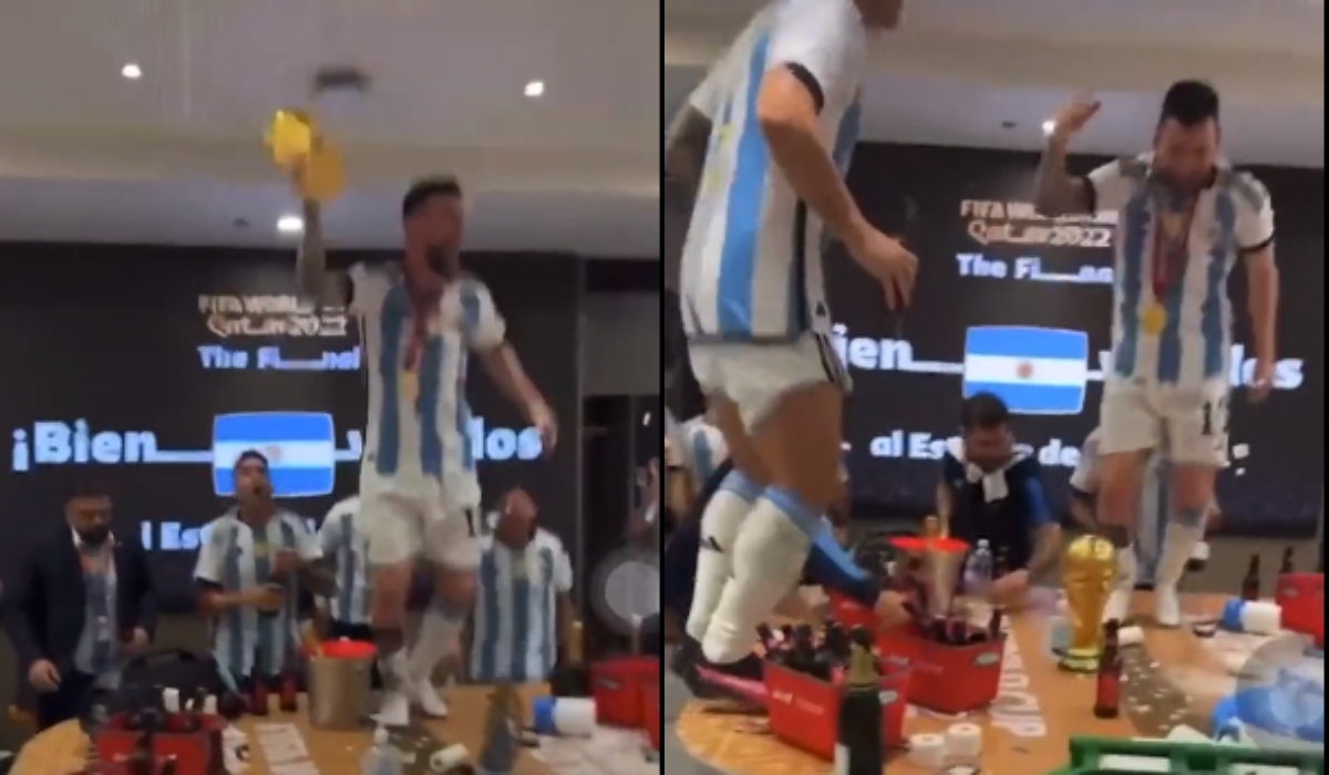 Lionel Messi s-a dezlănţuit în vestiar, după ce a devenit campion mondial cu Argentina. Dans nebun pe masă