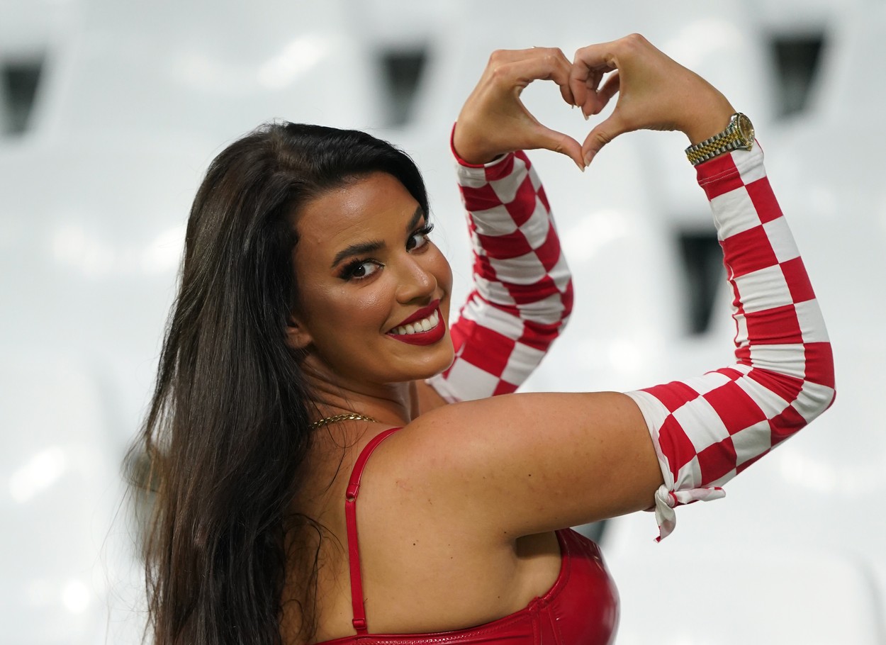 Croatia fan and model Ivana Knoll in the stands ahead of the FIFA World Cup Quarter-Final match at the Education City Stadium in Al Rayyan, Qatar. Picture date: Friday December 9, 2022.,Image: 743522723, License: Rights-managed, Restrictions: Use subject to restrictions. Editorial use only, no commercial use without prior consent from rights holder., Model Release: no