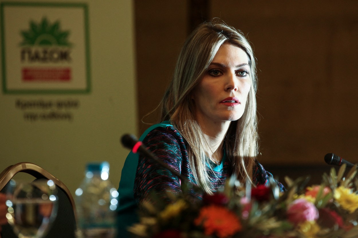 File Photo: Eva Kaili attends a pre-election press conference by PASOK leader Evangelos Venizelos in Athens, Greece on Jan. 11, 2015. Menelaos Myrillas / SOOC,Image: 744209235, License: Rights-managed, Restrictions: GREECE OUT, Model Release: no