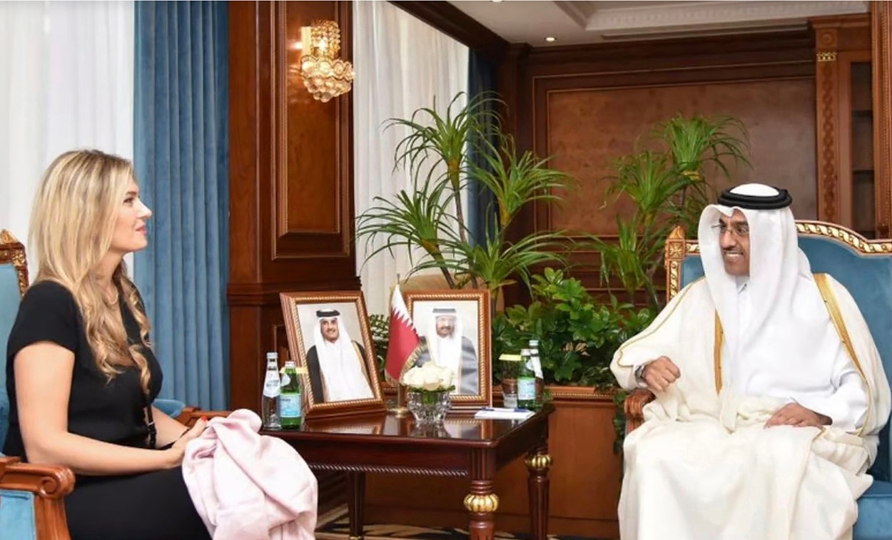 Undated.EU vice President Eva Kaili and Amim Bin Hamad Al Thani, Emir of Qatar.Courtesy of Labor Ministry of Qatar.,Image: 744209565, License: Rights-managed, Restrictions: * France, Germany and Italy Rights Out *, Model Release: no