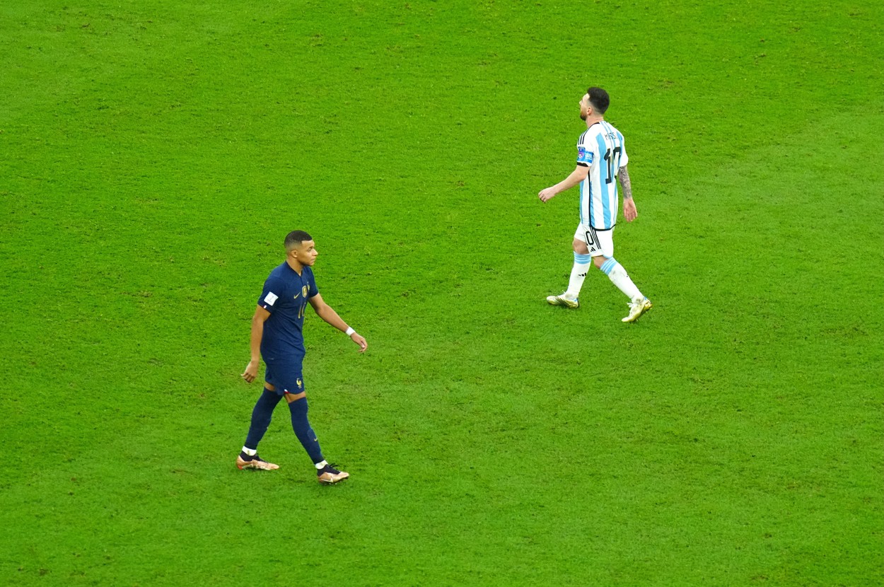Kylian Mbappe of France and Lionel Messi of Argentina
Argentina v France, FIFA World Cup 2022, Final, Football, Lusail Stadium, Al Daayen, Qatar - 18 Dec 2022,Image: 745396354, License: Rights-managed, Restrictions: Editorial Use Only, Model Release: no