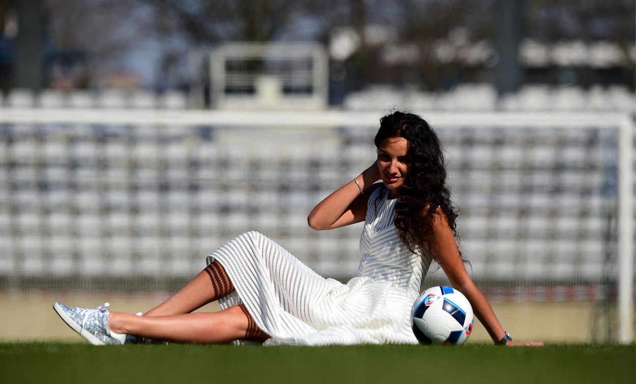 Sonia Souid, former Miss Auvergne and one of the few international footballers women agent poses on March 16, 2016  in Paris. Sonia Souid is at the origin of the first transfer of a player coming from the Persian Gulf to Europe, also the first transfer fee of a woman soccer player in France and the appointment of the first female coach of a men's team.,Image: 291796746, License: Rights-managed, Restrictions: , Model Release: no