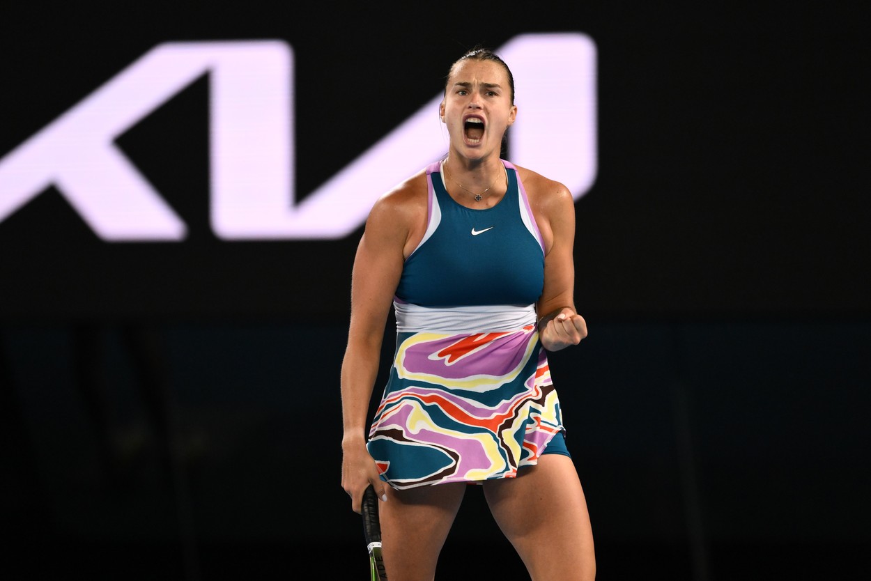 Aryna Sabalenka celebrates during the Women's Singles Final
Australian Open, Day Thirteen, Tennis, Melbourne Park, Melbourne, Australia - 28 Jan 2023,Image: 752450378, License: Rights-managed, Restrictions: , Model Release: no