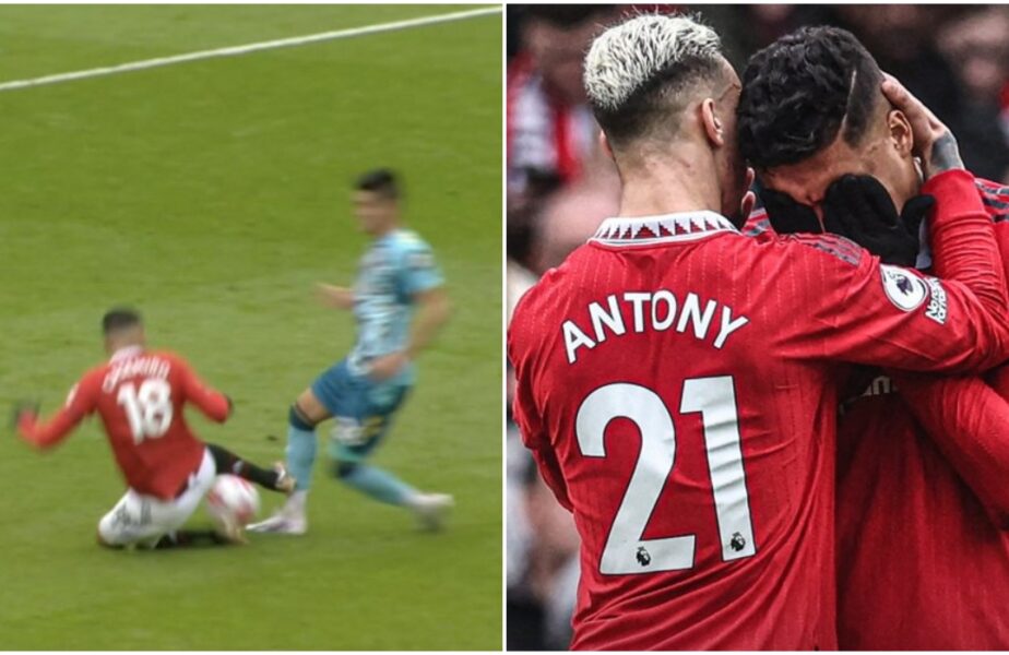 Casemiro, roșu direct după o intrare dură cu talpa, în Manchester United – Southampton! Brazilianul a început să plângă pe teren