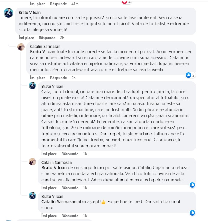 Cătălin Sărmăşan a interveni la postarea lui Cătălin Cîrjan/ Facebook Cătălin Cîrjan