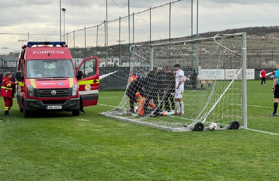 Cristi Bălgrădean, lovitură puternică la cap, în timpul amicalului CFR Cluj – FC Hermannstadt! A fost nevoie de intervenția medicilor