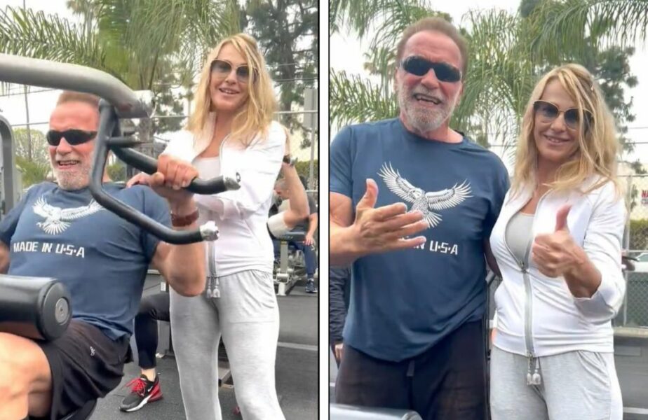 Imagini de senzație cu Nadia Comăneci și Arnold Schwarzenegger! Legendara gimnastă l-a asistat pe fostul Mr. Olympia la antrenament