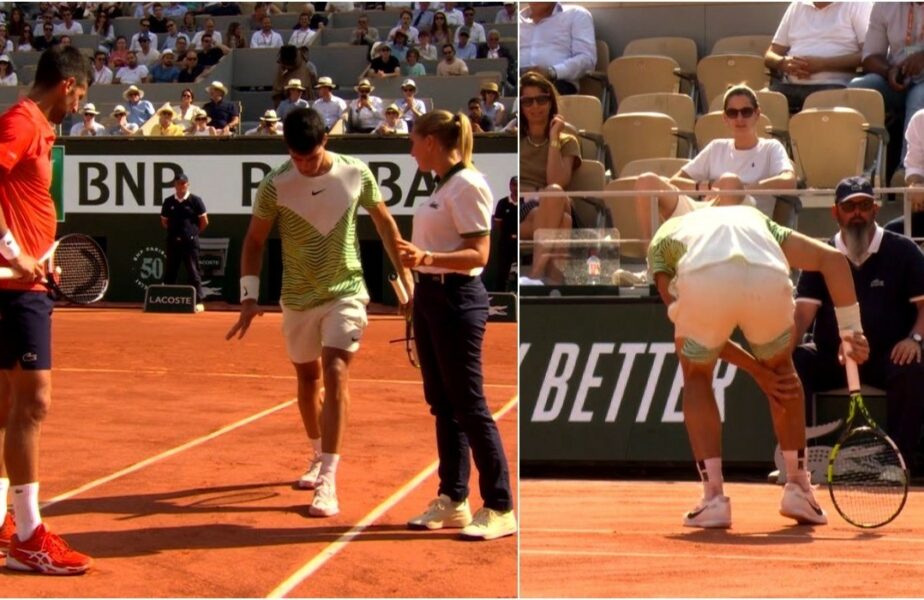 Carlos Alcaraz a cedat un game în semifinala cu Novak Djokovic de la Roland Garros pentru a primi îngrijiri medicale