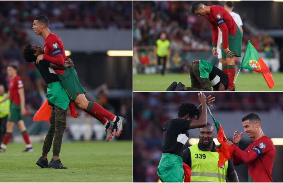 Un fan a intrat pe teren la Portugalia – Bosnia şi s-a dus „glonţ” la Cristiano Ronaldo. Imagini fabuloase!
