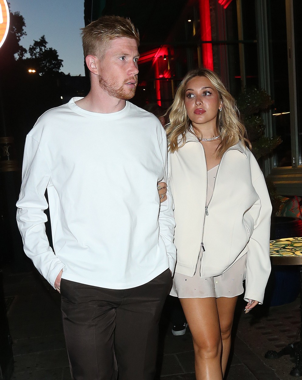 EXCLUSIVE: Belgium & Manchester City star footballer Kevin De Bruyne seen here with his wife Michele Lacroix on a romantic night out at Mayfair restaurant Sexy Fish In London.
31 Jul 2022,Image: 711106777, License: Rights-managed, Restrictions: World Rights, Model Release: no, Pictured: Kevin De Bruyne,  Michele Lacroix
