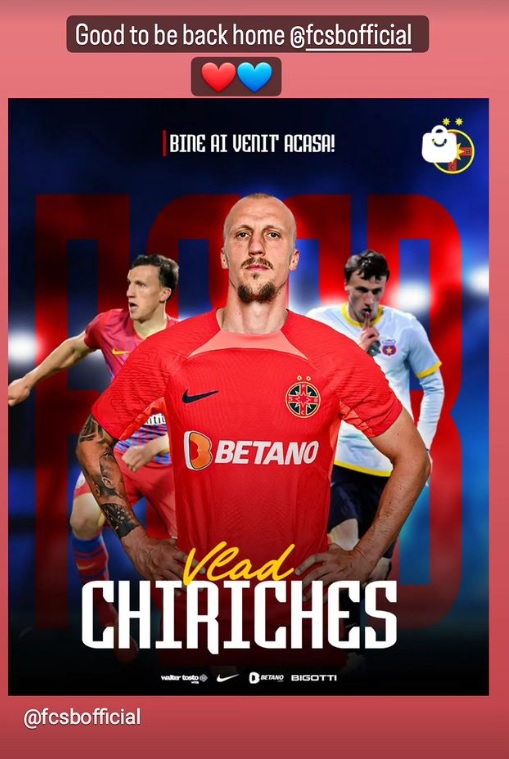 Vlad Chiricheş, prima reacţie după ce a semnat cu FCSB/ Instagram Vlad Chiricheş