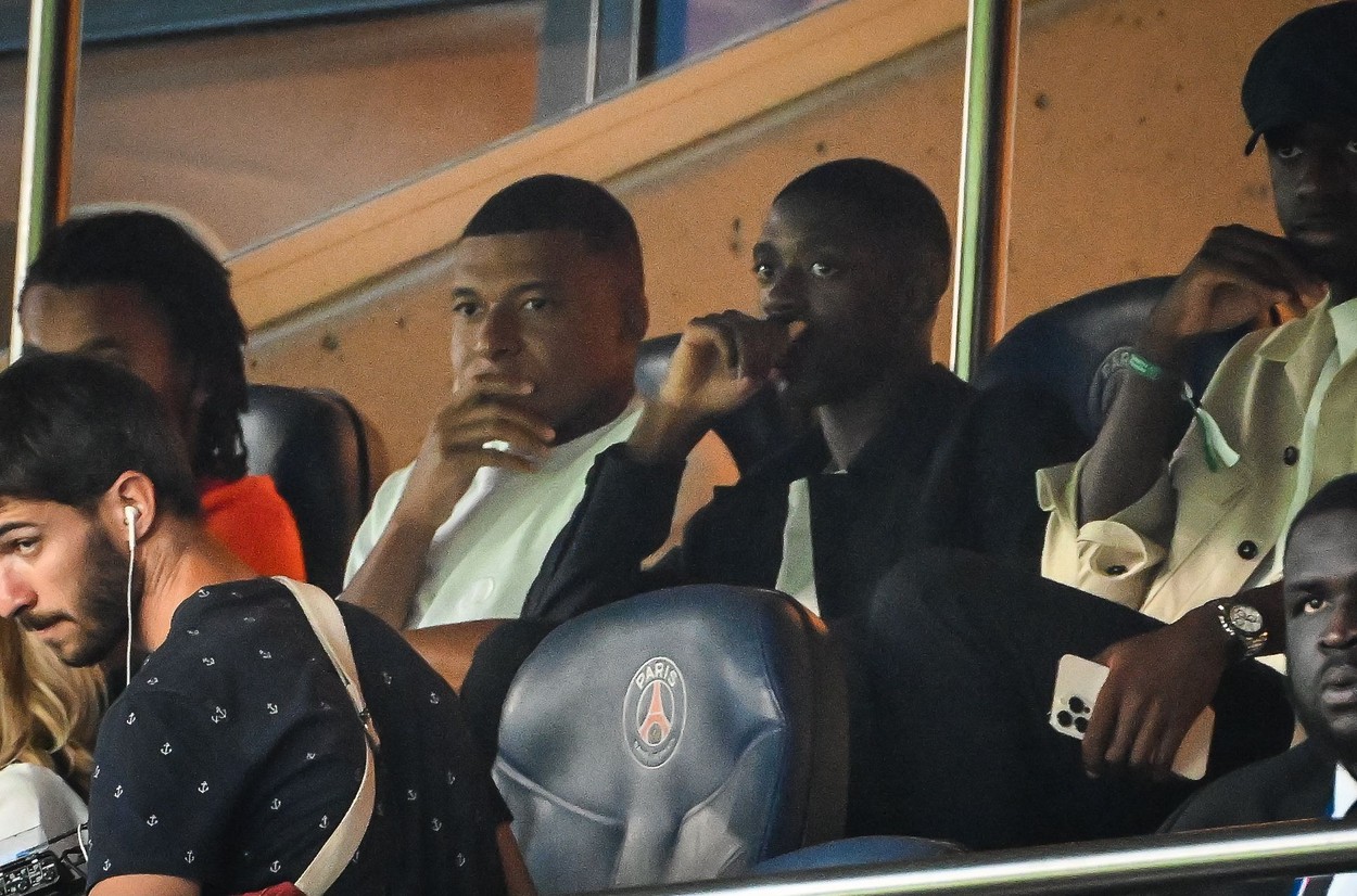Kylian MBAPPE of PSG and Ousmane DEMBELE of PSG during the French championship Ligue 1 football match between Paris Saint-Germain and FC Lorient on August 12, 2023 at Parc des Princes stadium in Paris, France - Photo Matthieu Mirville / DPPI
FOOTBALL - FRENCH CHAMP - PARIS SG v LORIENT, , Paris, France - 12 Aug 2023,Image: 796597117, License: Rights-managed, Restrictions: , Model Release: no