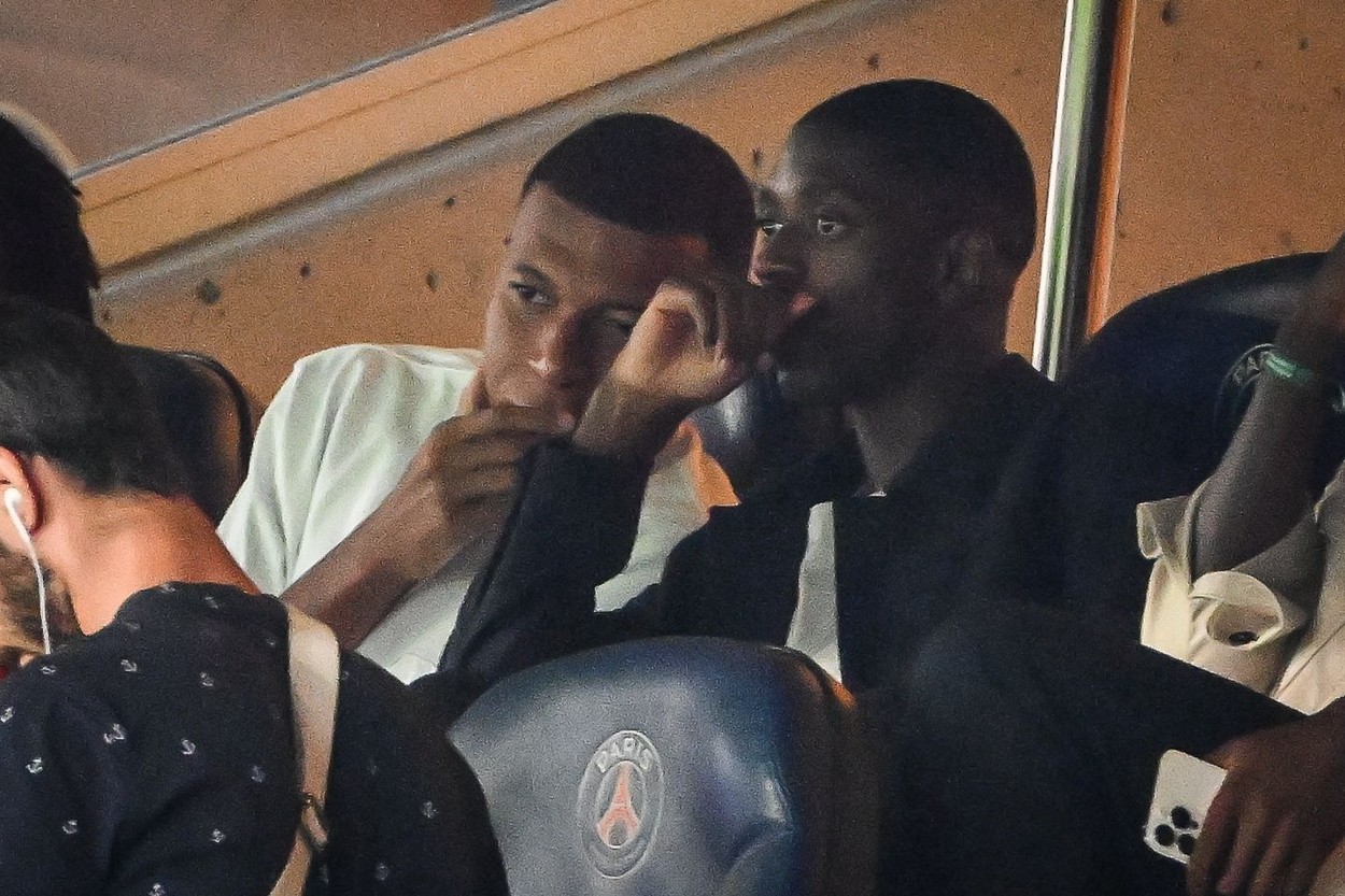Kylian MBAPPE of PSG and Ousmane DEMBELE of PSG during the French championship Ligue 1 football match between Paris Saint-Germain and FC Lorient on August 12, 2023 at Parc des Princes stadium in Paris, France - Photo Matthieu Mirville / DPPI
FOOTBALL - FRENCH CHAMP - PARIS SG v LORIENT, , Paris, France - 12 Aug 2023,Image: 796597168, License: Rights-managed, Restrictions: , Model Release: no